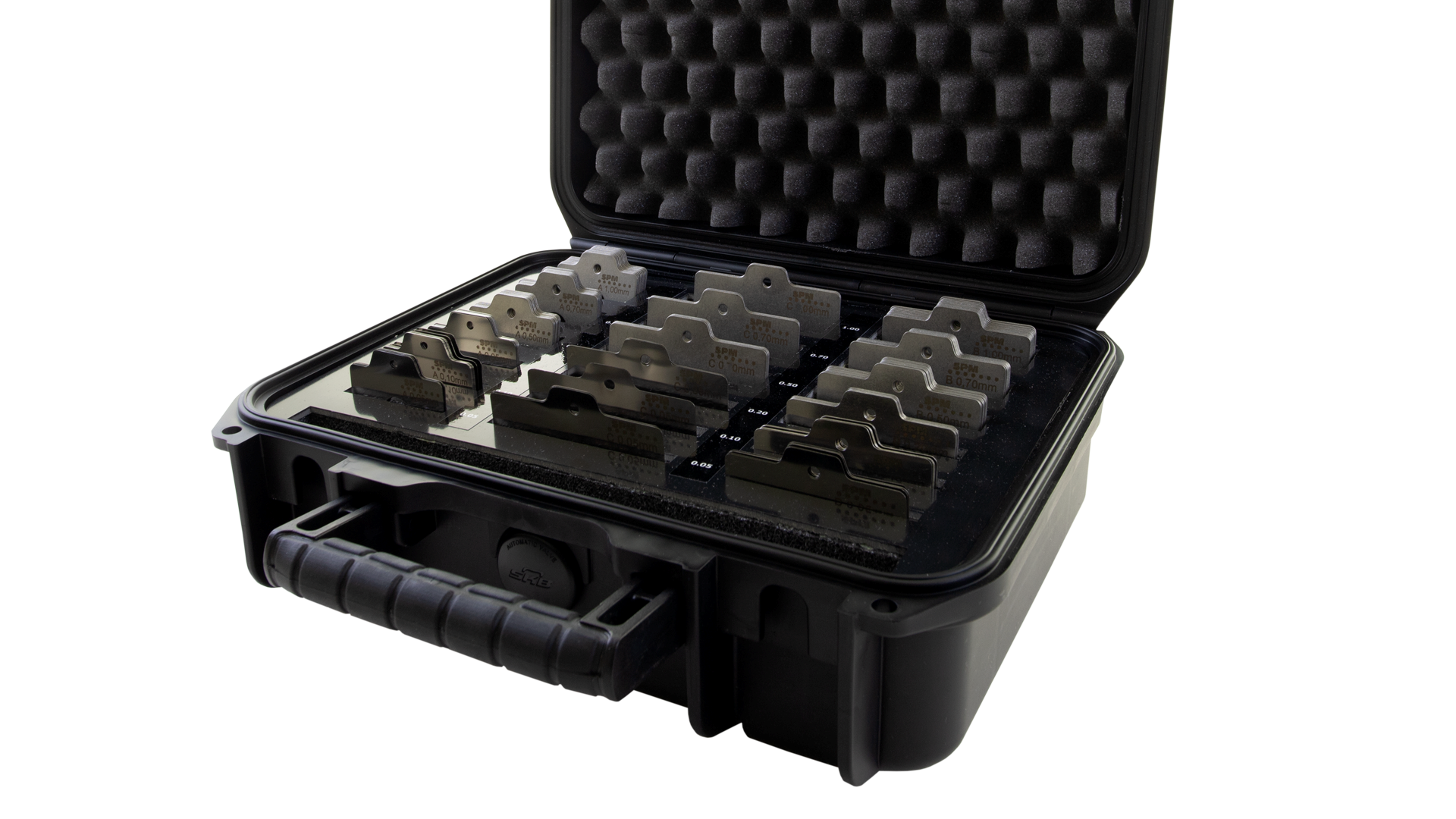 SPM shims placed in a carrying case