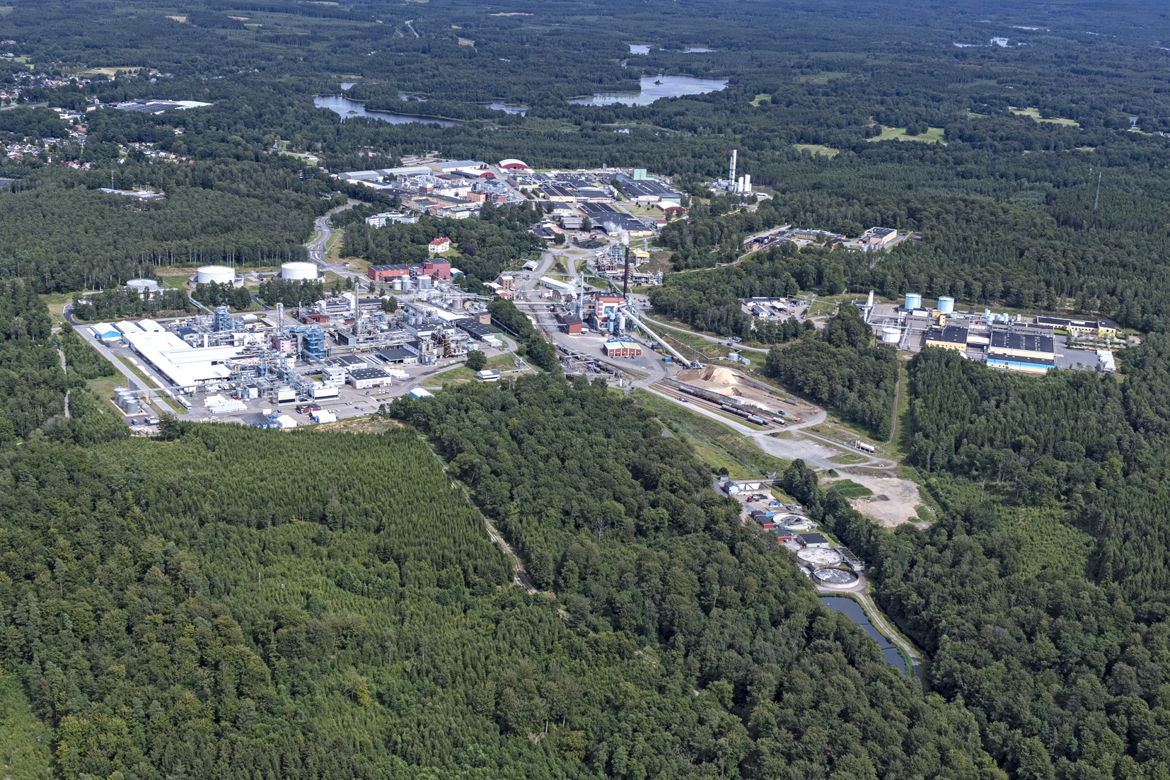Aerial view of Perstorp industrial park with Perstorp Specialty Chemicals closest.